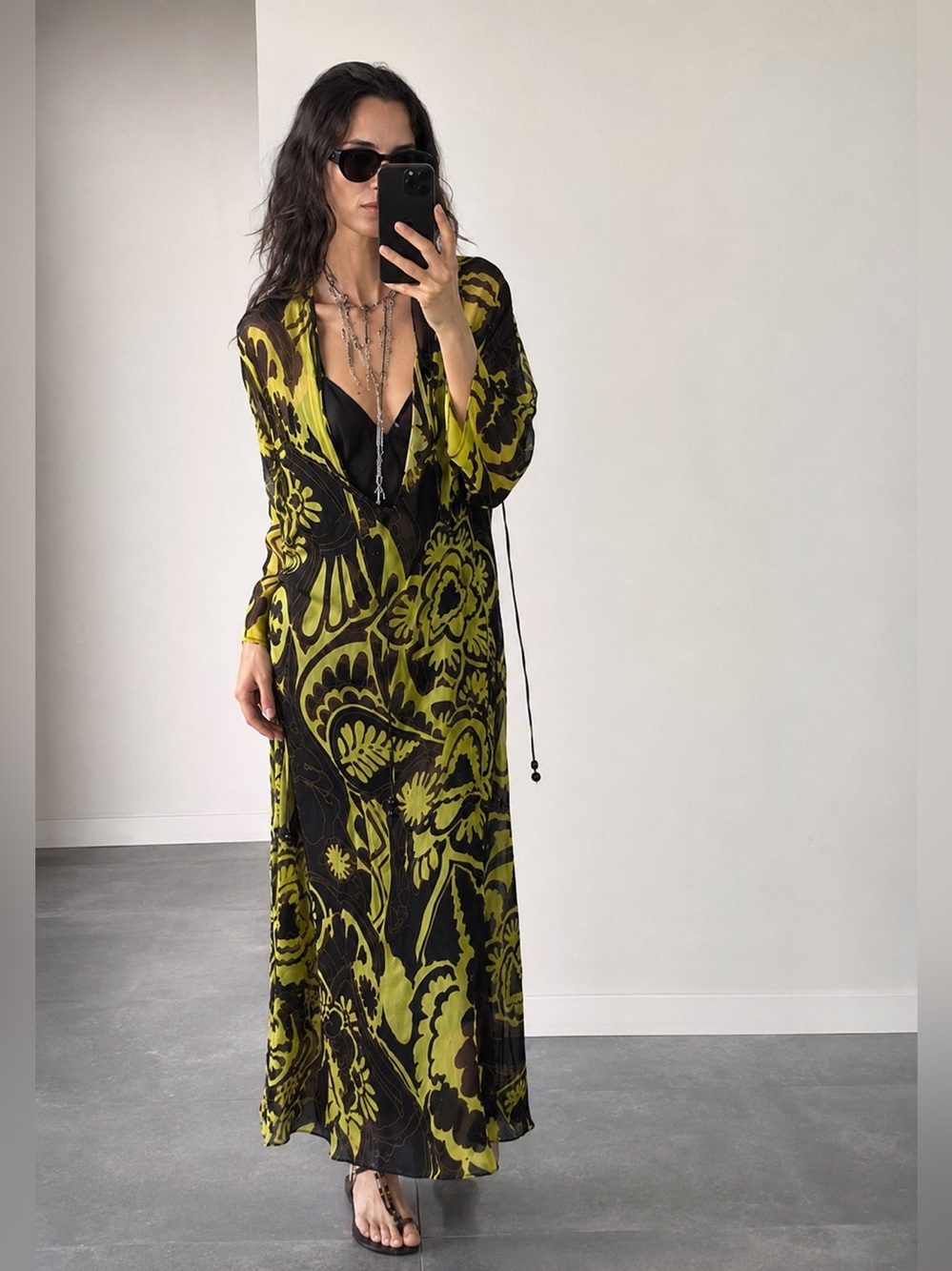 Zara ZW Collection Printed Tunic Dress Cover-Up with Black Slip Dress Size S